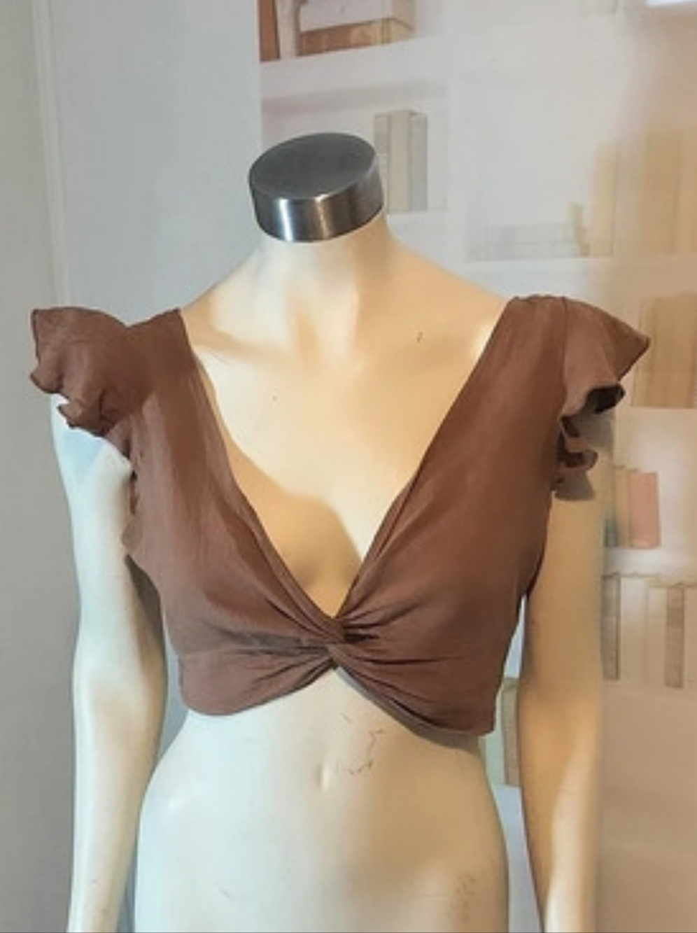 SHEIN Brown Ruched Crop Top Size Medium